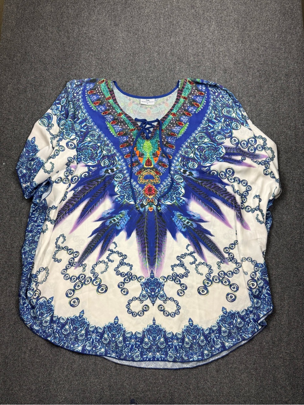 Princess Cruises Rhinestone Embellished Lace Up Cover Up Poncho Top Size XL